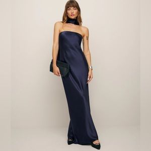 Reformation Oren Silk Dress in Navy
